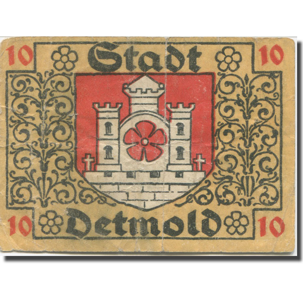 Banknote, Germany, Detmold, 10 Pfennig, château, 1920, VF(20-25), Mehl:268.1a