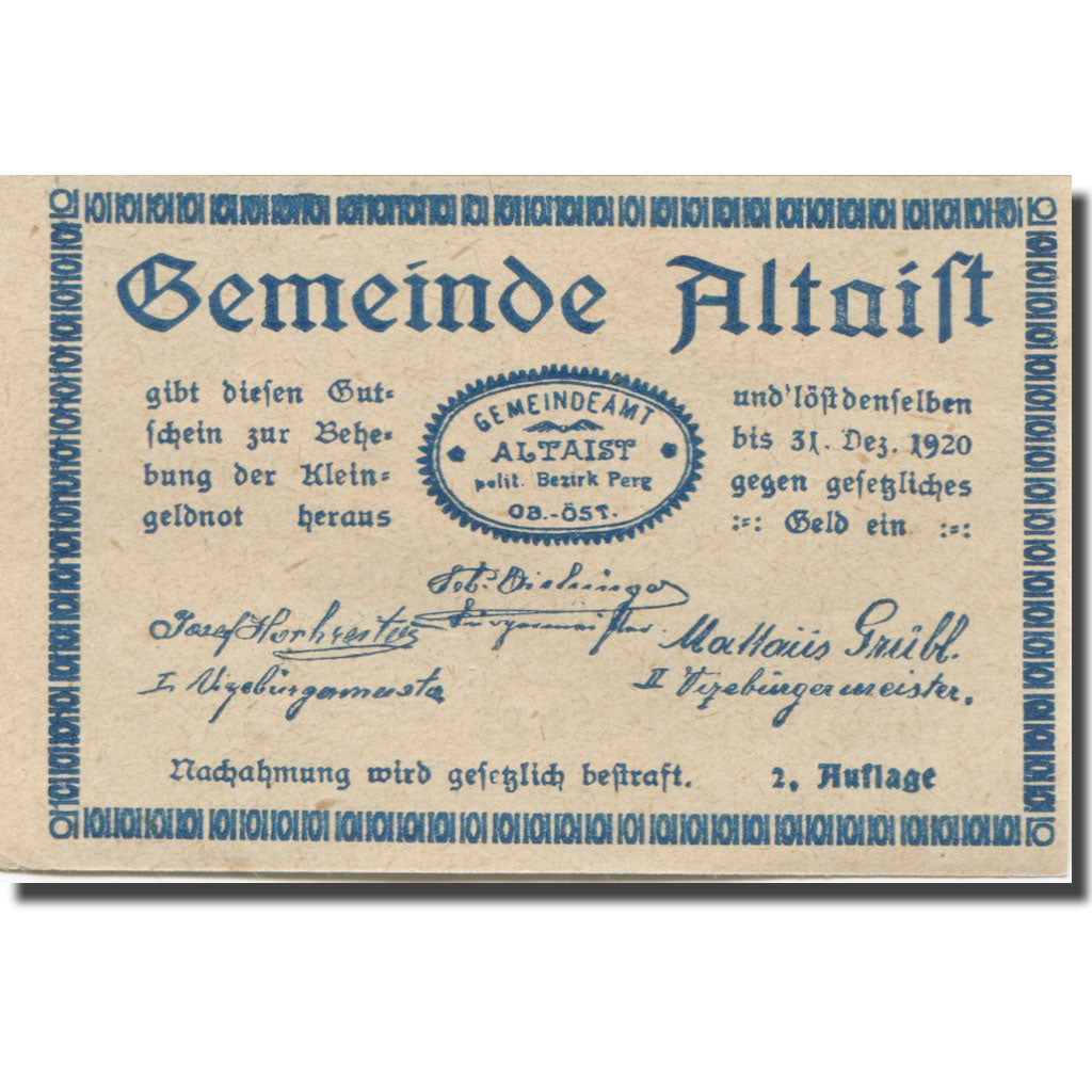 Banknote, Austria, Altaist, 10 Heller, ferme 1920-12-31, UNC(63), Mehl:F 23a1