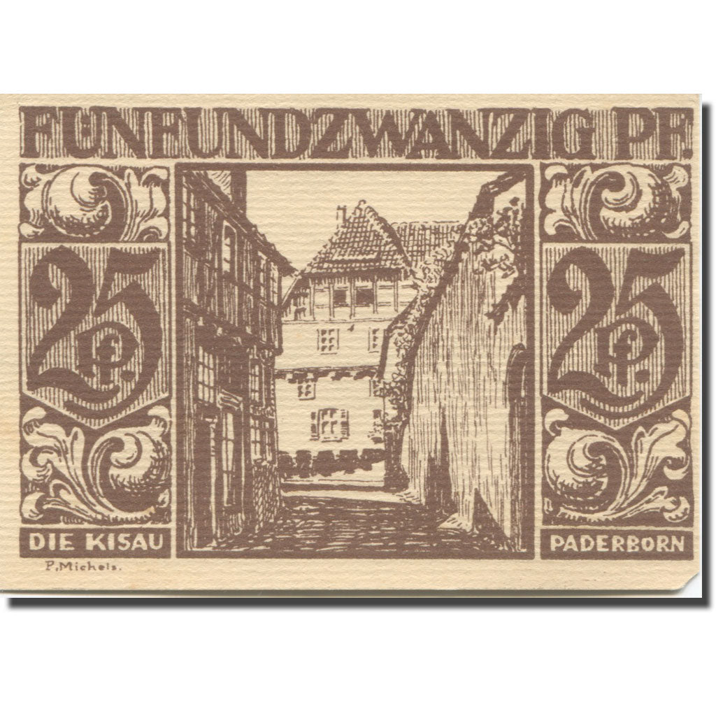Billet, Allemagne, Paderborn, 25 Pfennig, ruelle, 1921 SUP Mehl:1043.5