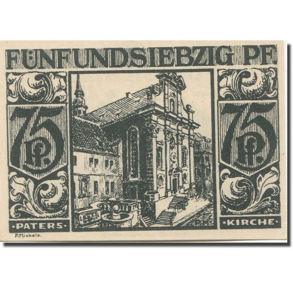 Banknote, Germany, Paderborn, 75 Pfennig, Eglise, 1921 UNC(63) Mehl:1043.4
