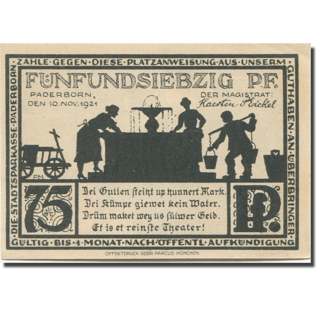 Banknote, Germany, Paderborn, 75 Pfennig, Ville, 1921 UNC(63) Mehl:1043.4