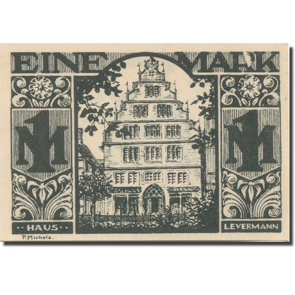 Banknote, Germany, Paderborn, 1 Mark, maison 1, 1921 UNC(63) Mehl:1043.4