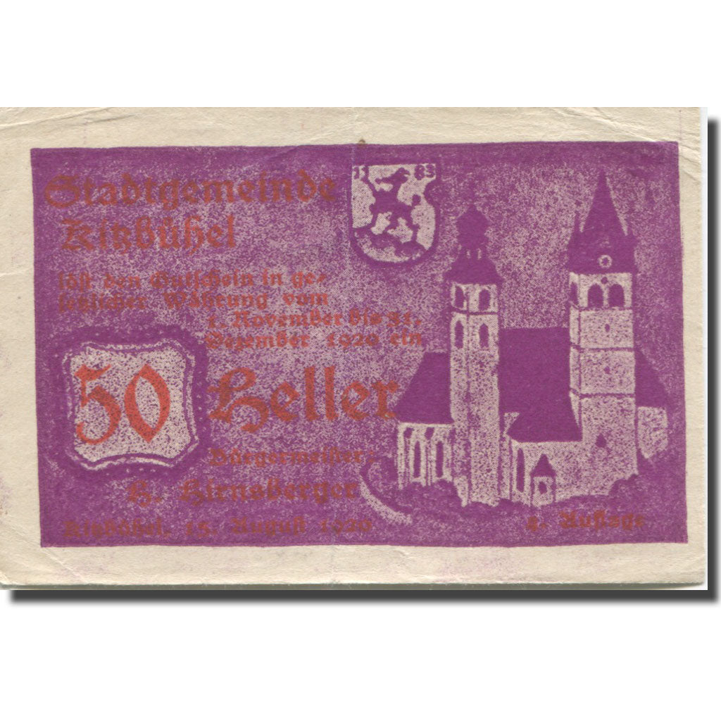 Banknote, Austria, Kitzbühel, 50 Heller, Eglise, 1920, EF(40-45) Mehl:FS 449e1