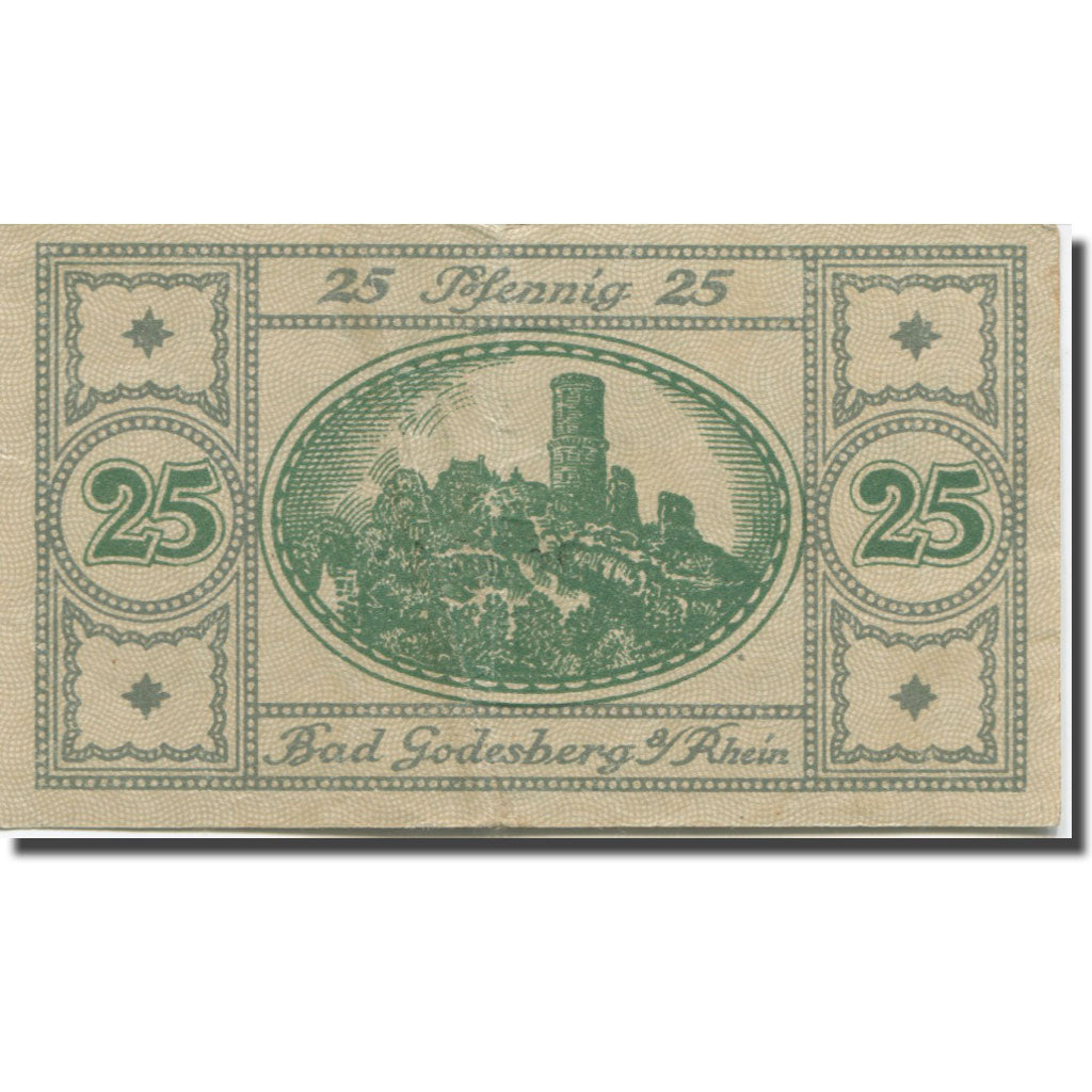 Banknote, Germany, Godesberg, 25 Pfennig, château, 1920, EF(40-45) Mehl:G 22.1b