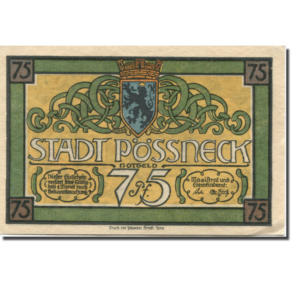 Banknote, Germany, Possneck, 75 Pfennig, Blason, UNC(63), Mehl:1066.2