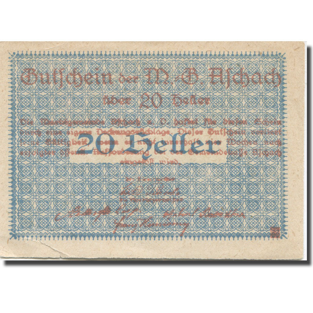 Banknote, Austria, Aschach, 20 Heller, Blason, EF(40-45), Mehl:FS 53IIb20