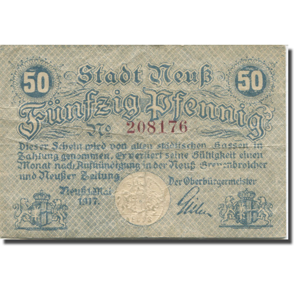 Billet, Allemagne, Neuk, 50 Pfennig, Blason, 1917, 1917-05-01, TB, Mehl:FS 679