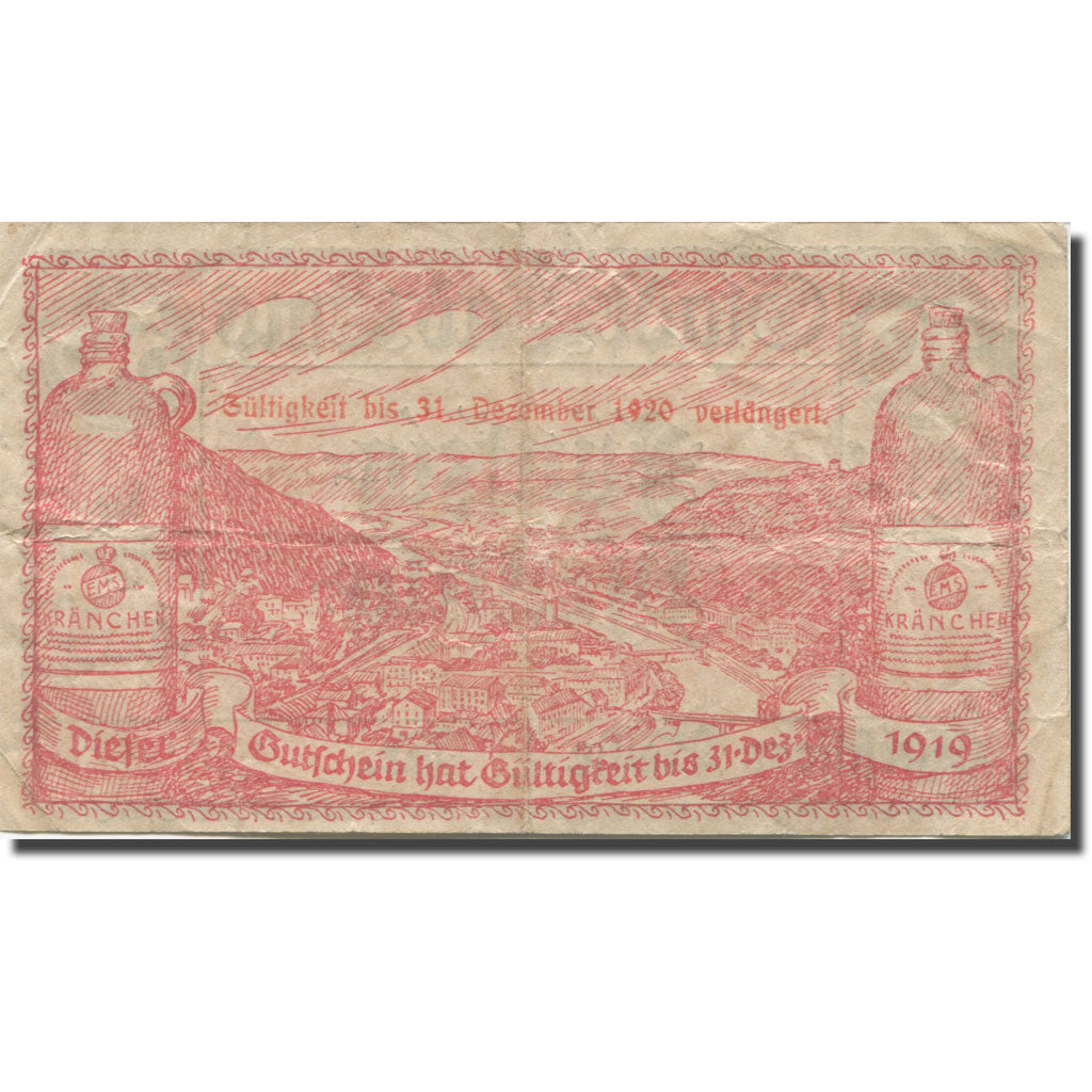 Banknote, Germany, Bad Ems, 50 Pfennig, paysage, 1920 VF(20-25) Mehl:E19.4b