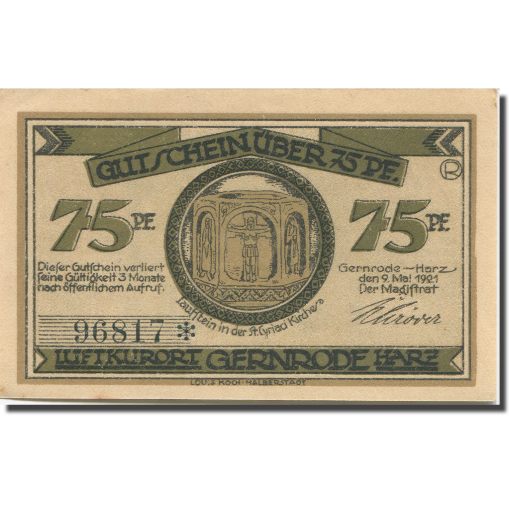 Banknote, Germany, Gernrode-Harz, 75 Pfennig, ferme, 1921 UNC(63) Mehl:423.2a