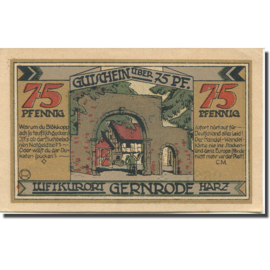Banknote, Germany, Gernrode-Harz, 75 Pfennig, ferme, 1921 UNC(63) Mehl:423.2a