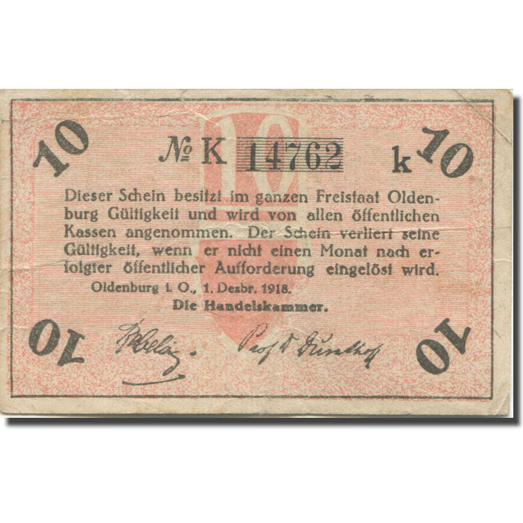 Banknote, Germany, Oldenburg, 10 Pfennig, Blason, 1918 VF(20-25) Mehl:O19.5a