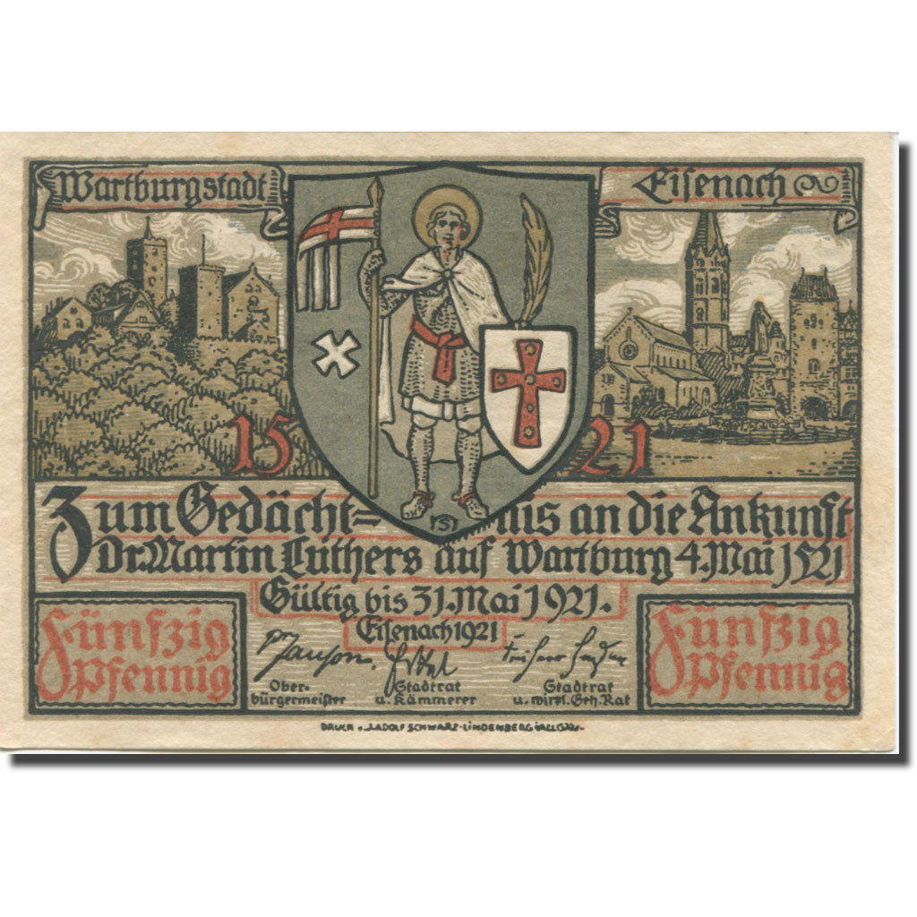 Banknote, Germany, Eisenach, 50 Pfennig, Blason, 1921 UNC(63) Mehl:320.2a