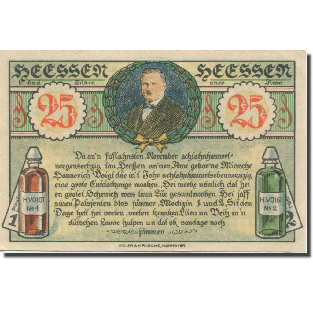 Banknote, Germany, Heessen, 25 Pfennig, Maison, 1921 UNC(63) Mehl:587.1