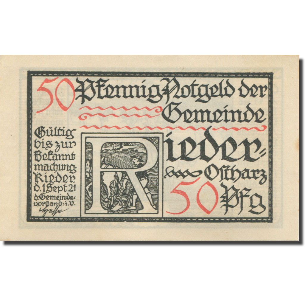 decoration, Germany, Rieder, 50 Pfennig, personnage, 1921, UNC(63) Mehl:1122.1a