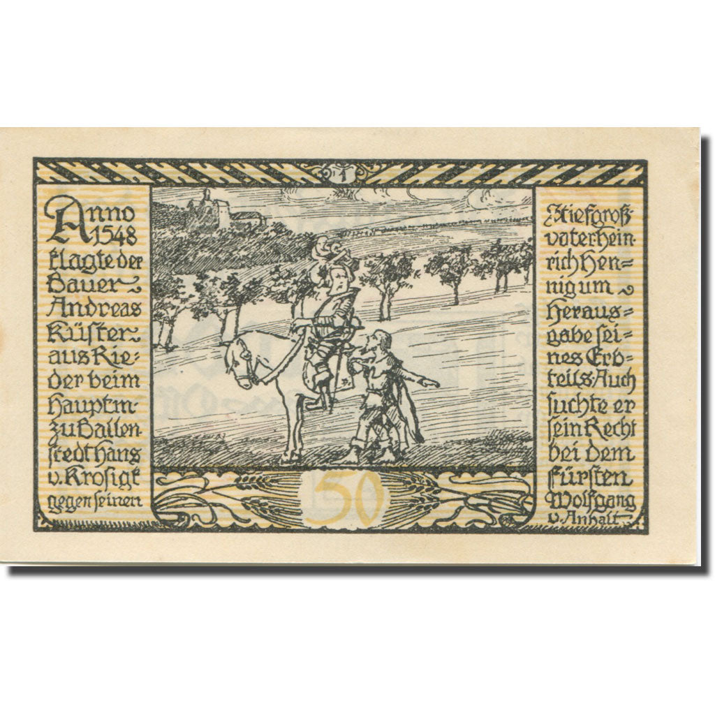 decoration, Germany, Rieder, 50 Pfennig, personnage, 1921, UNC(63) Mehl:1122.1a