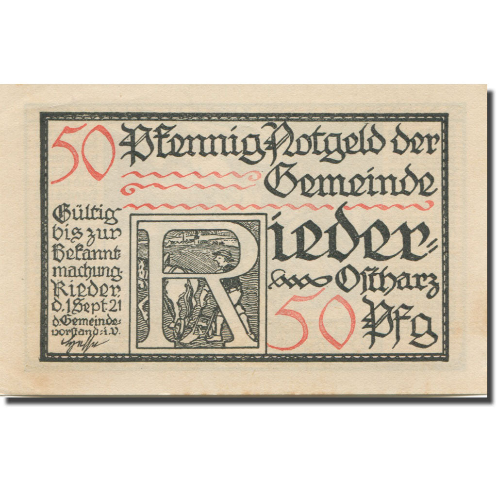 Banknote, Germany, Rieder, 50 Pfennig, Bataille, 1921 AU(55-58) Mehl:1122.1a