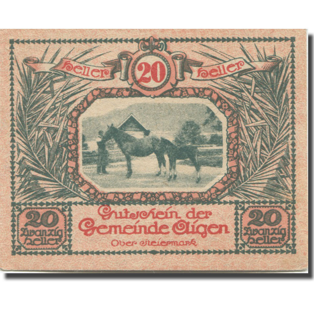 Banknote, Austria, Aigen, 20 Heller, cheval 1920-07-17, UNC(63), Mehl:FS 14b
