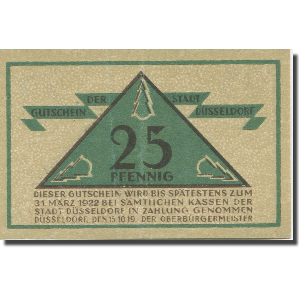 Banknote, Germany, Düsseldorf, 25 Pfennig, Blason, 1919 AU(55-58) Mehl:D35.4a