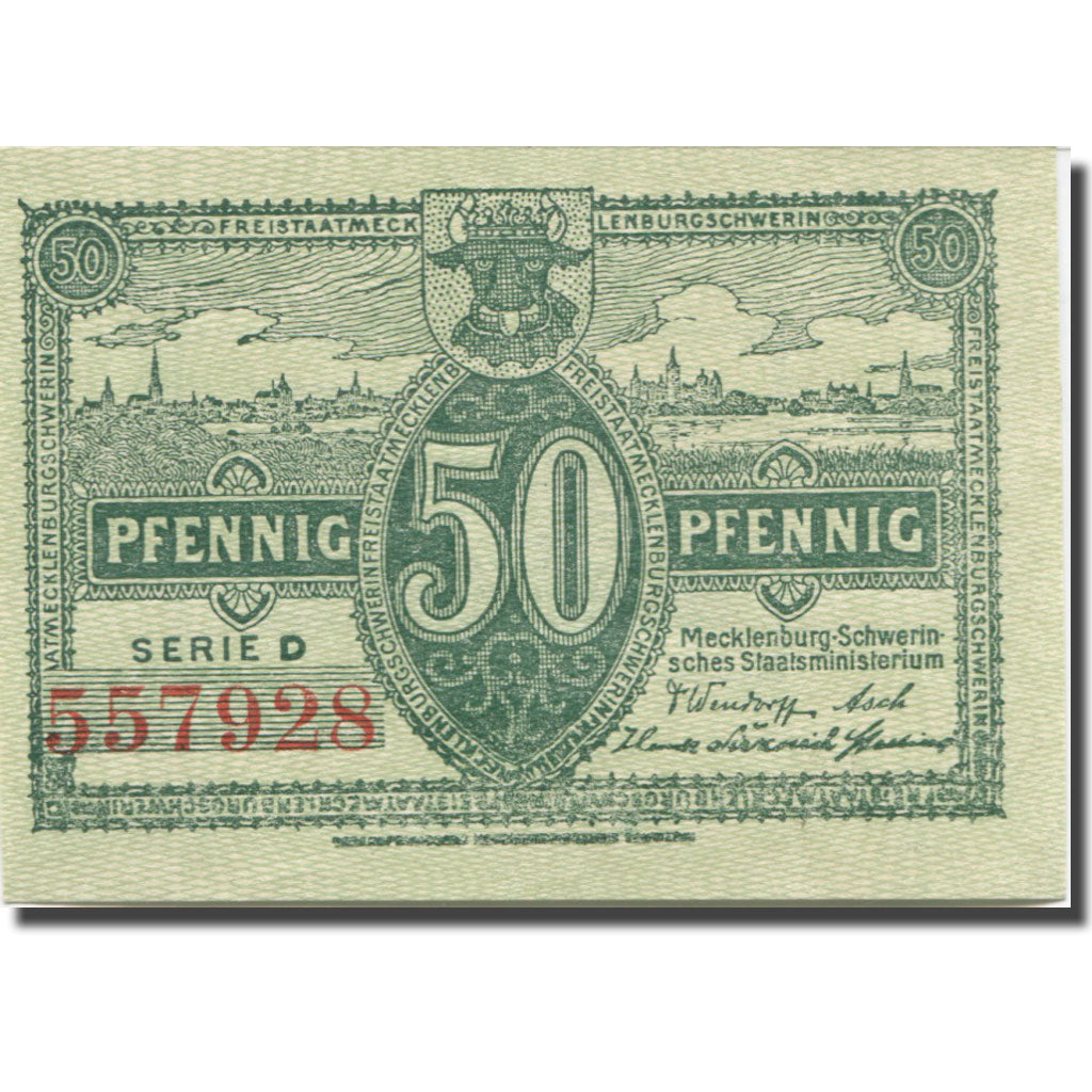 Banknote, Germany, Schwerin, 50 Pfennig, paysage, 1922 UNC(63) Mehl:M21.1b