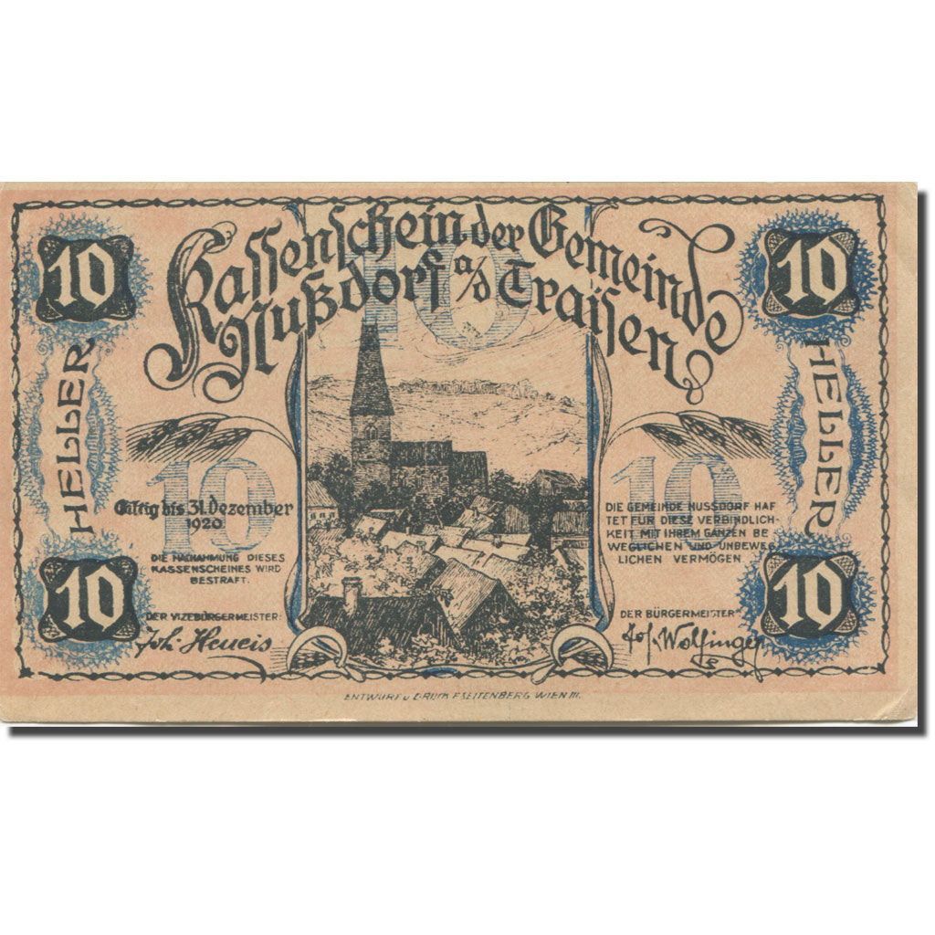Banknote, Austria, Traisen, 10 Heller, Eglise, 1920 AU(55-58) Mehl:FS 678a