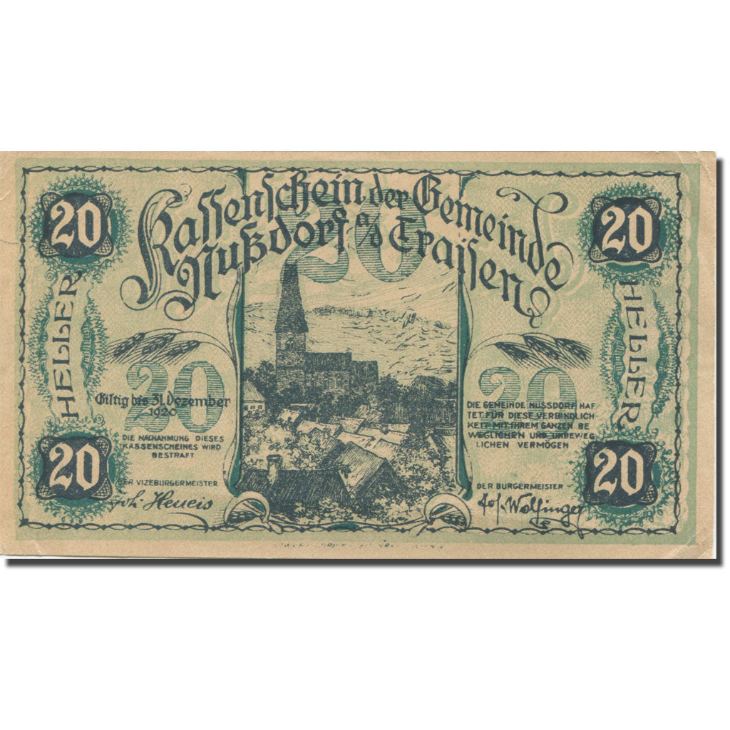 Banknote, Austria, Traisen, 20 Heller, Eglise 1, 1920 EF(40-45) Mehl:FS 678a
