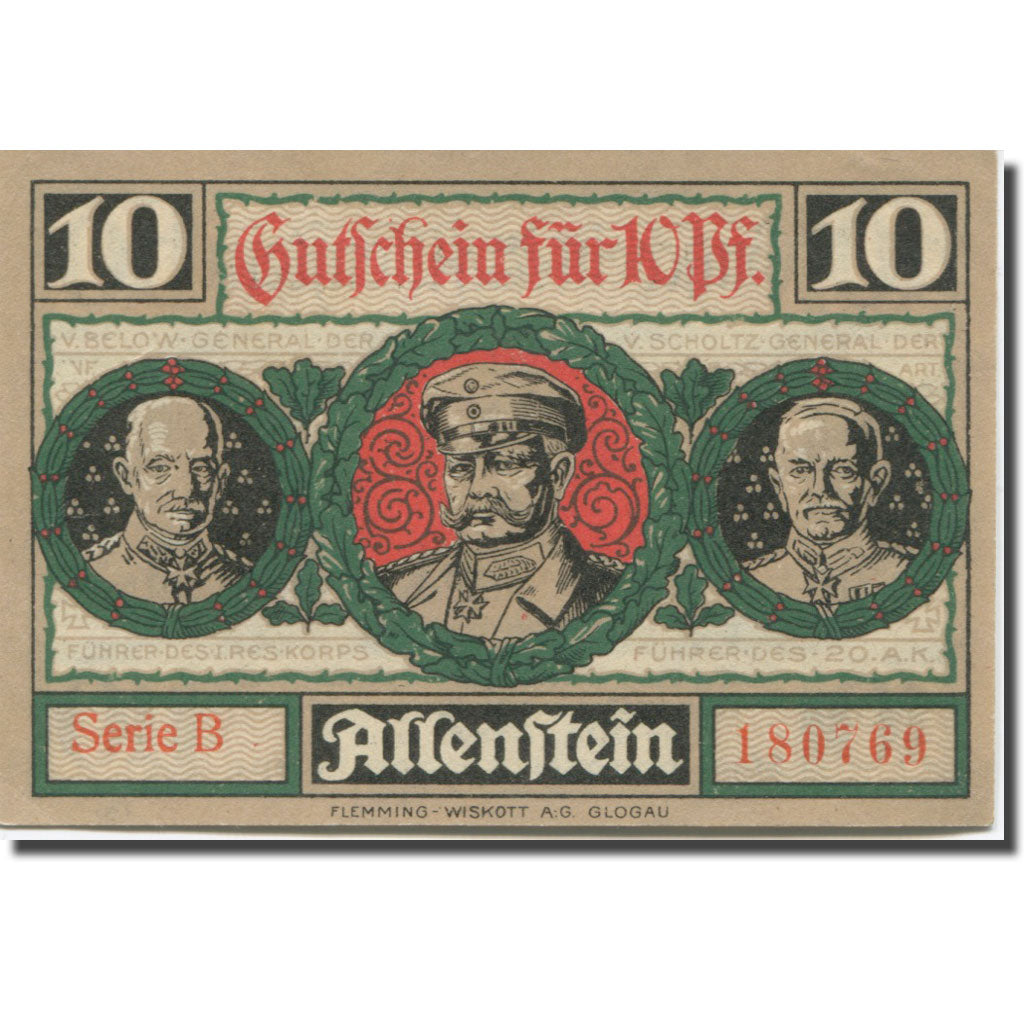 Banknote, Germany, Allenstein, 10 Pfennig, Usine, 1921, UNC(63) Mehl:13.2a