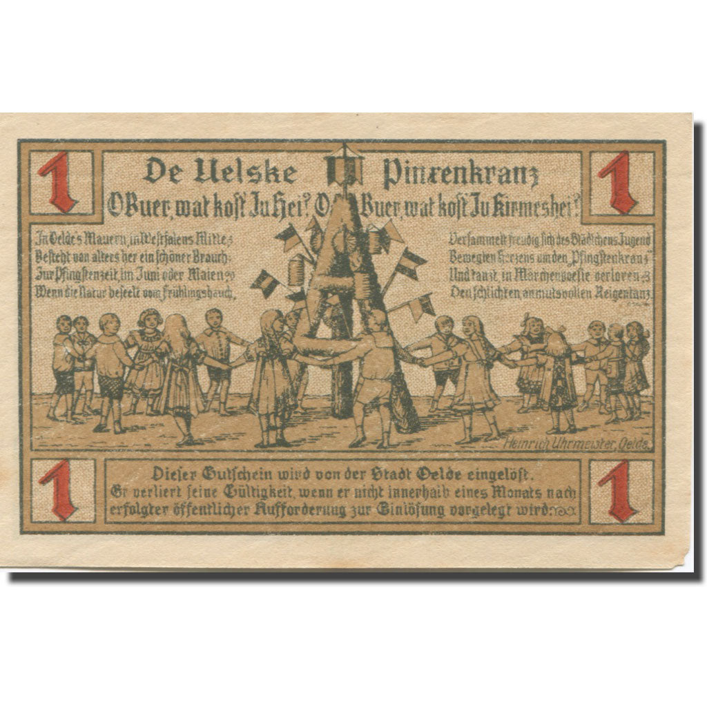 Banknote, Germany, Oelde, 1 Mark, moulin, 1920, 1920-12-07, UNC(63), Mehl:1007.1