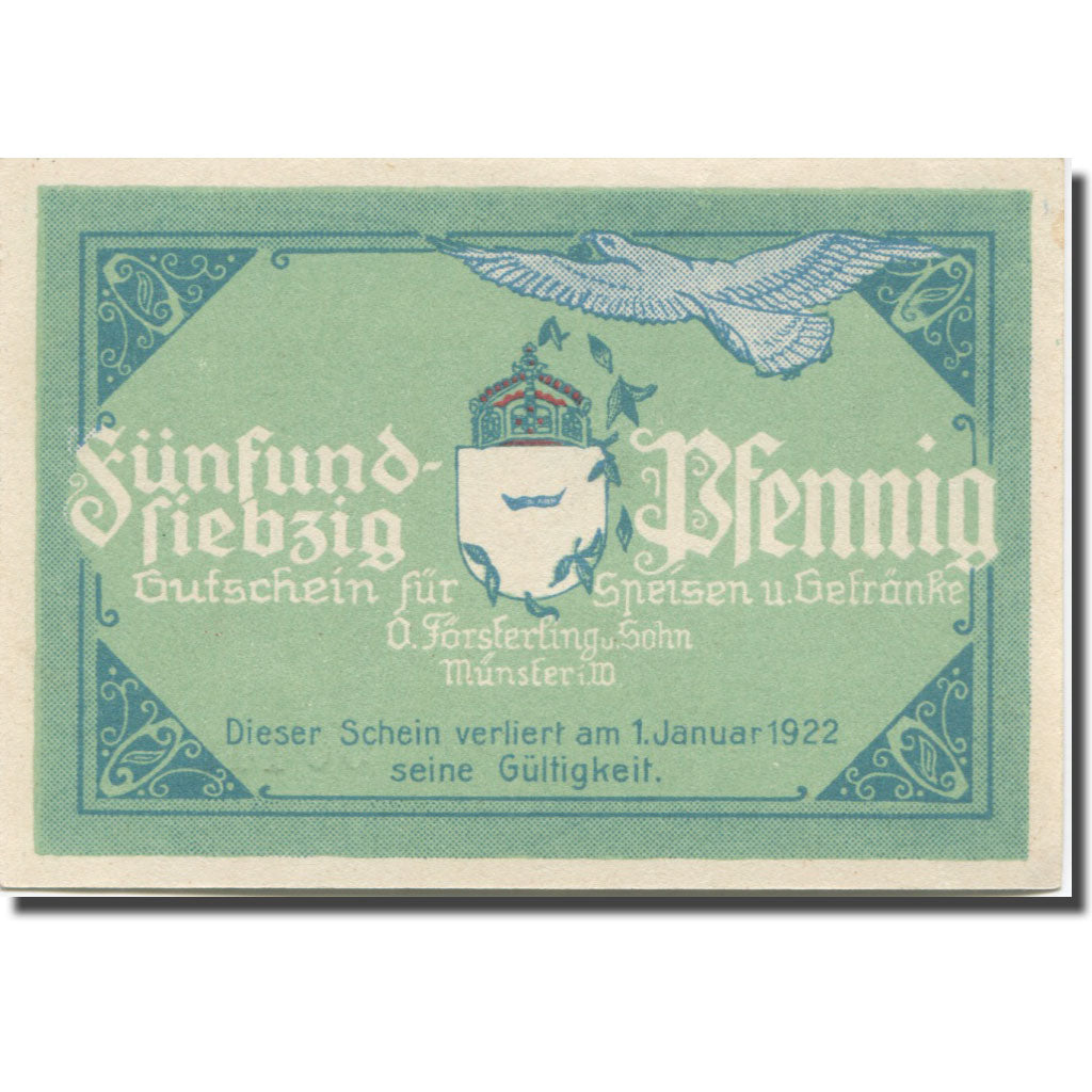 Banknote, Germany, Munster, 75 Pfennig, Blason, 192 UNC(63) Mehl:914.1