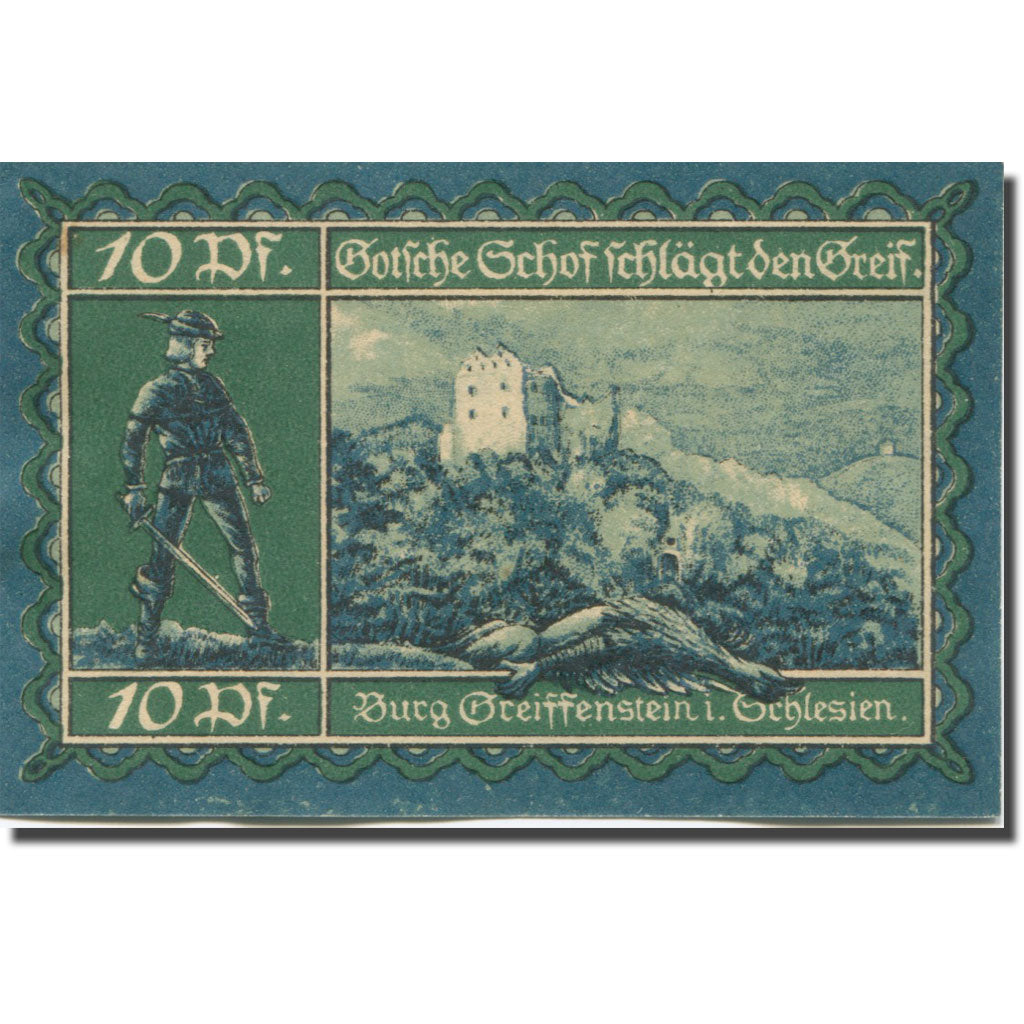 Banknote, Germany, Greiffenberg, 10 Pfennig, ruine, 1920 UNC(63) Mehl:470.1