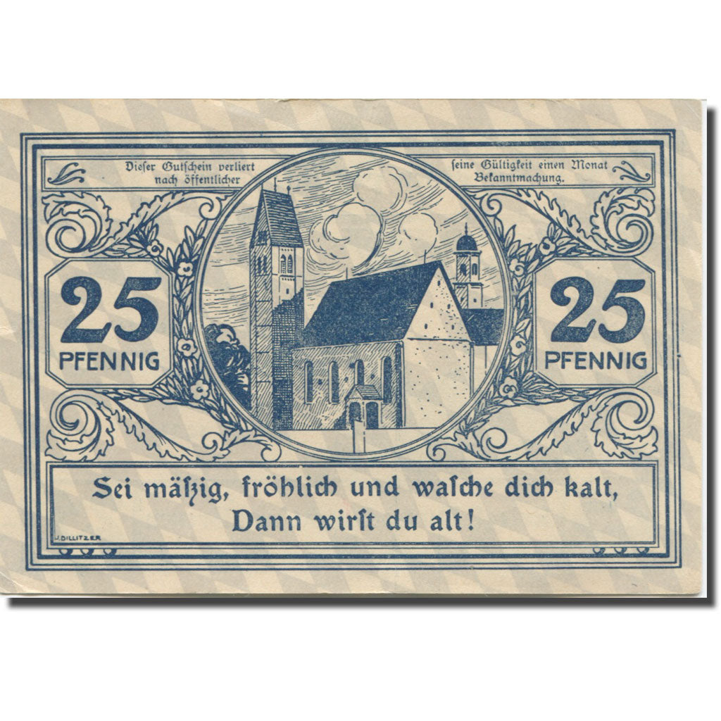 Banknote, Germany, Bad Wörishofen, 25 Pfennig, Eglise, 1921, UNC(63) Mehl:1449.1