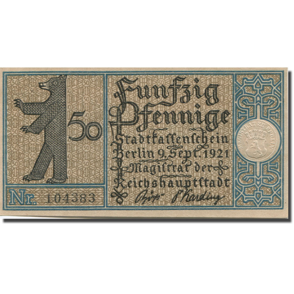 Banknote, Germany, Berlin, 50 Pfennig, ferme 1921-09-09, UNC(63) Mehl:92.1