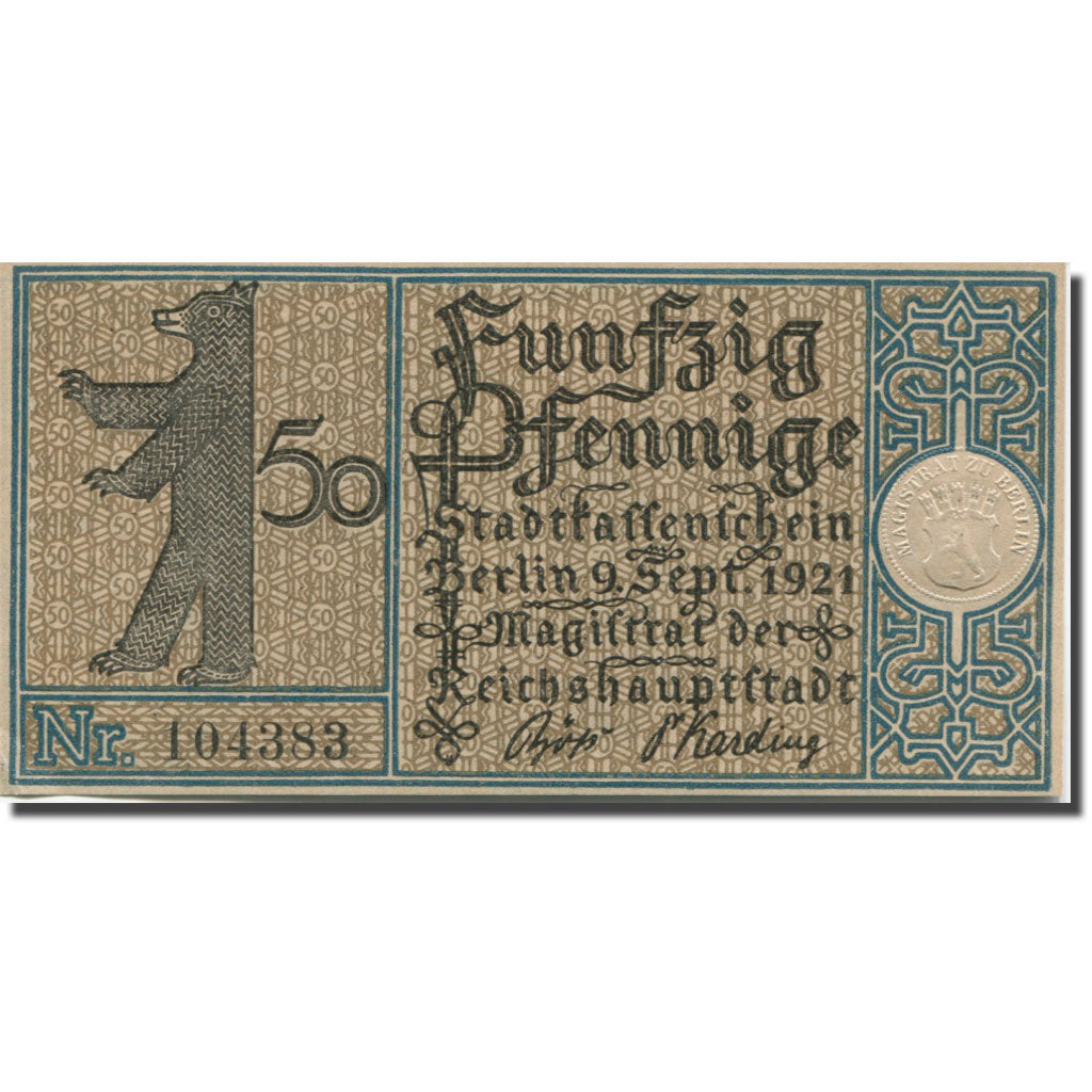 Billet, Allemagne, Berlin, 50 Pfennig, Eglise, 1921, 1921-09-09, SPL, Mehl:92.1