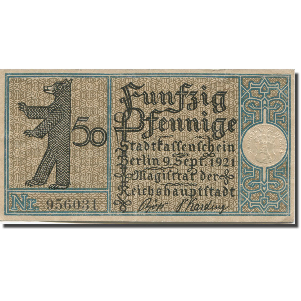 Banknote, Germany, Berlin, 50 Pfennig, jardin 1921-09-09, EF(40-45) Mehl:92.1