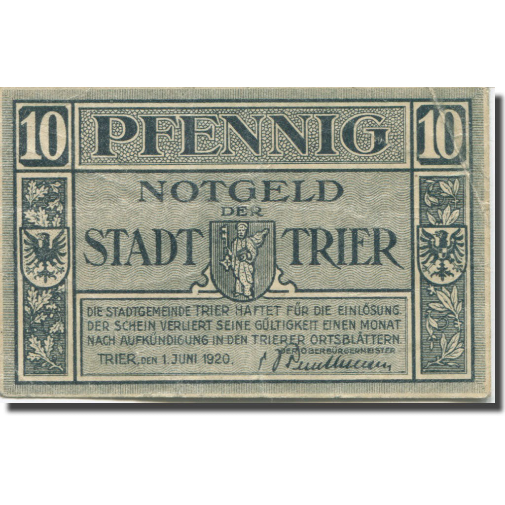 Banknote, Germany, Trier, 10 Pfennig, Blason 1920-06-01, EF(40-45) Mehl:T27.8