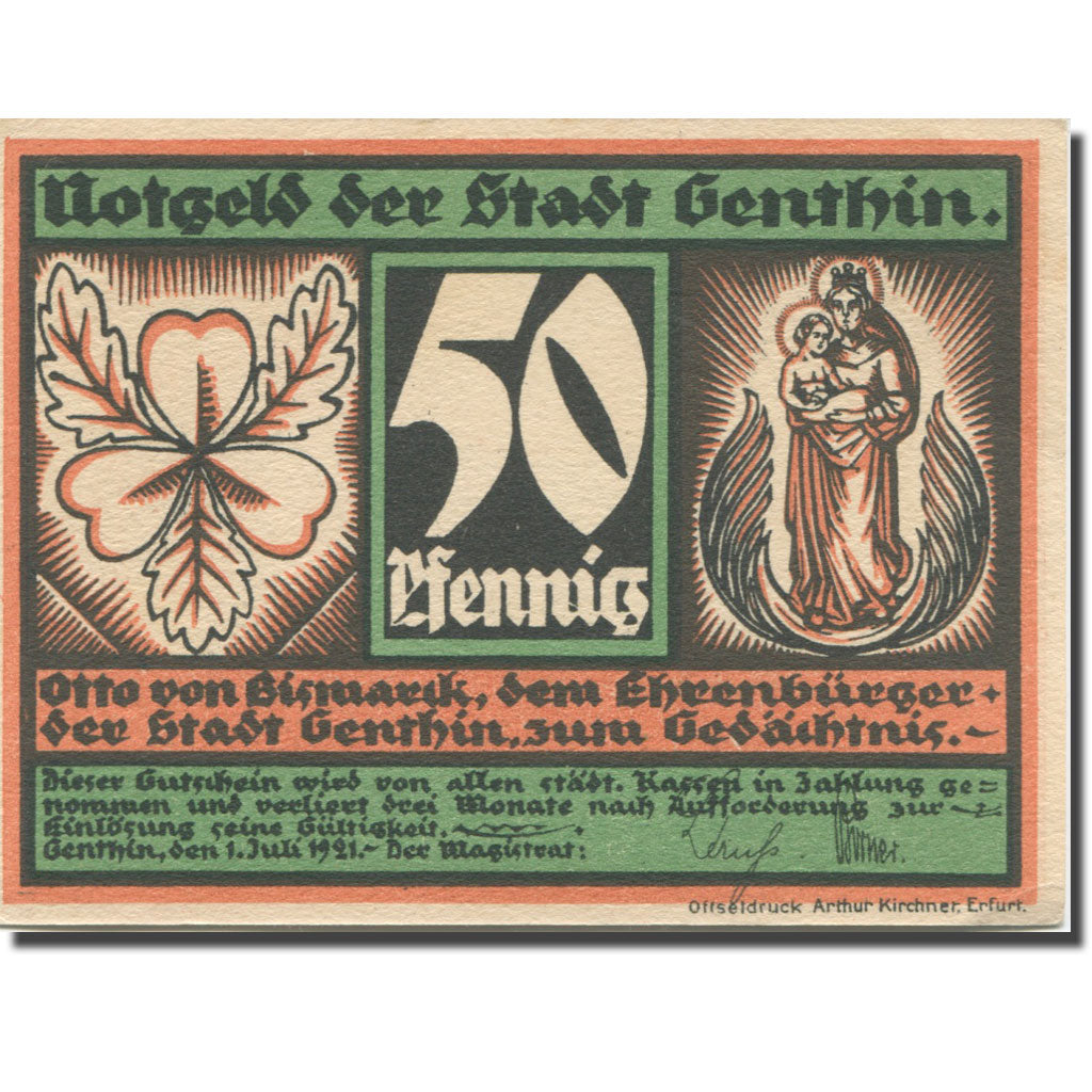 Banknote, Germany, Genthin, 50 Pfennig, personnage 1, 1921, UNC(63) Mehl:419.2