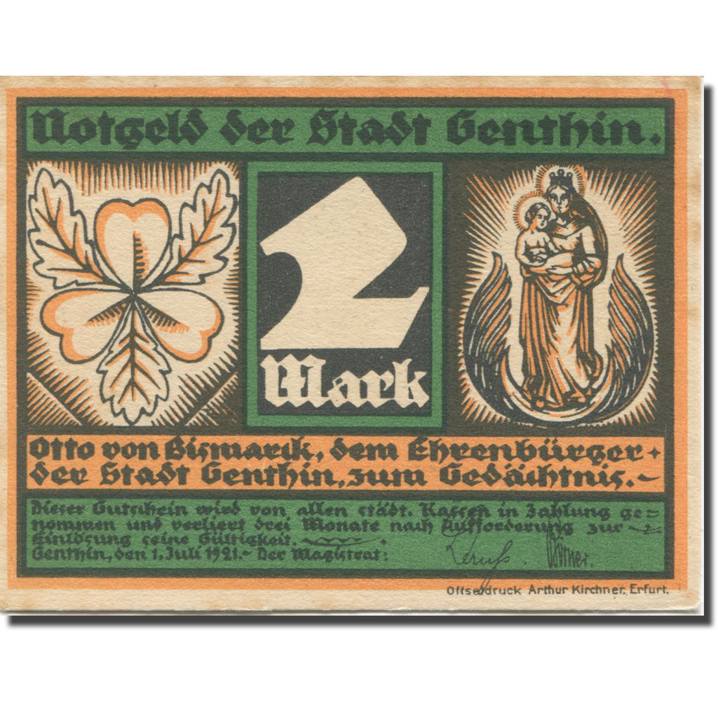 Banknote, Germany, Genthin, 2 Mark, personnage 3, 1921, AU(55-58) Mehl:419.2