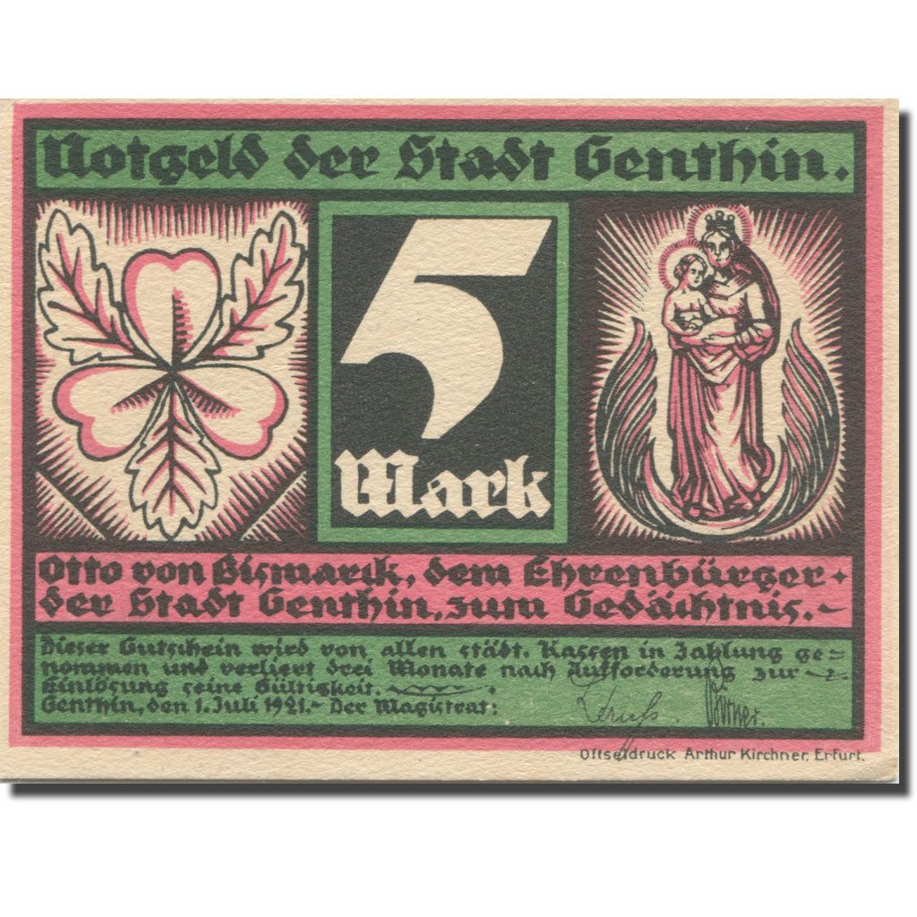 Banconote, Germania, Genthin, 5 Mark, personnage 5, 1927-07-01, SPL Mehl:419.2