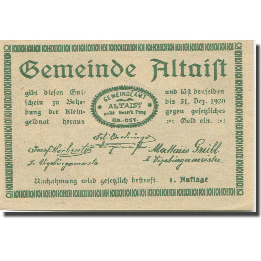 Banconote, Austria, Altaist, 10 Heller, ferme 1920-12-31, SPL, Mehl:FS 23a1