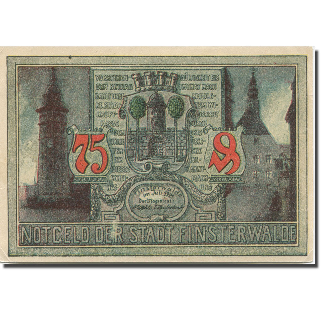 Banknote, Germany, Finsterwalde, 75 Pfennig, château 1921, AU(55-58) Mehl:362.1a