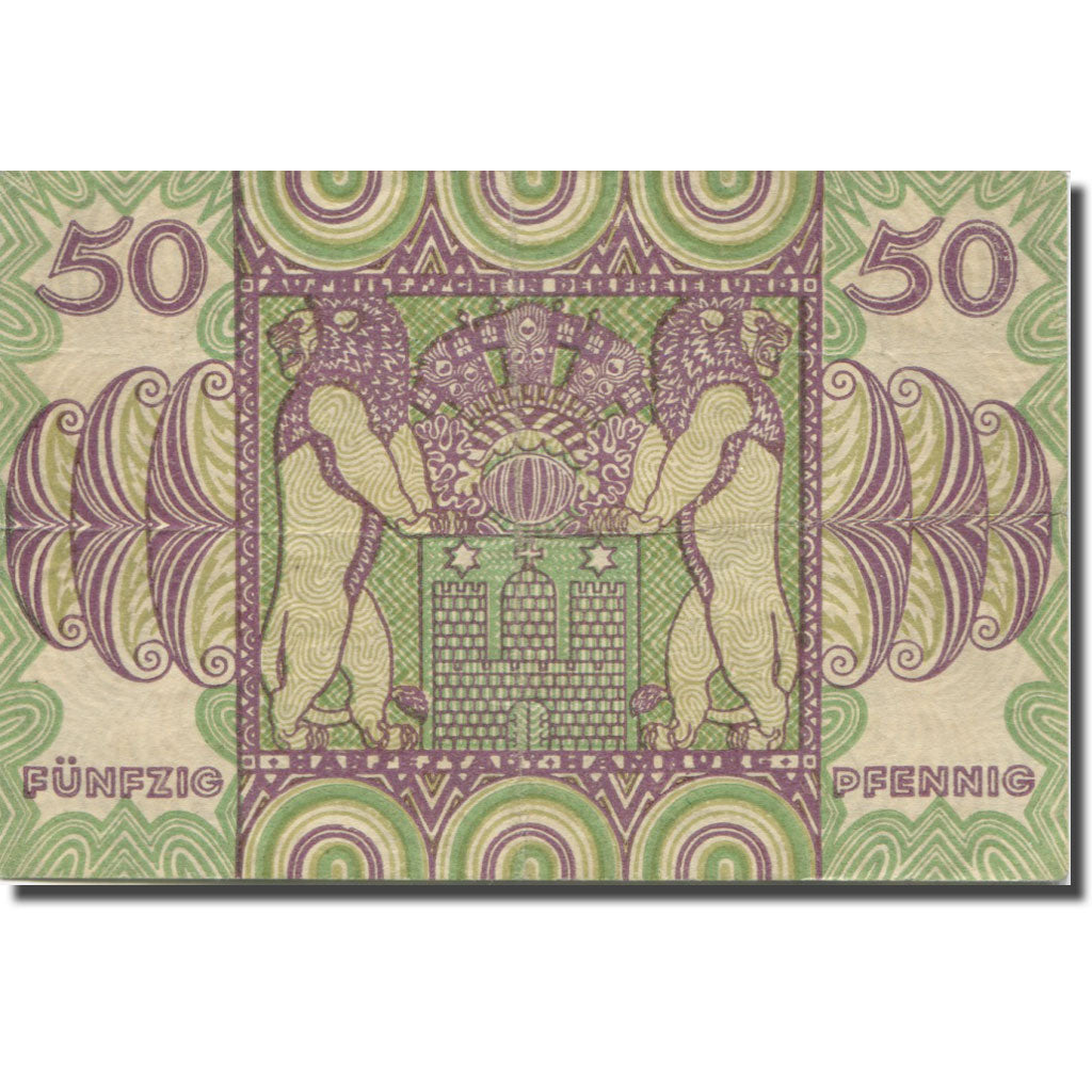 Banknote, Germany, Hamburg, 50 Pfennig, Lion, 1921 UNC(63) Mehl:H7.2a