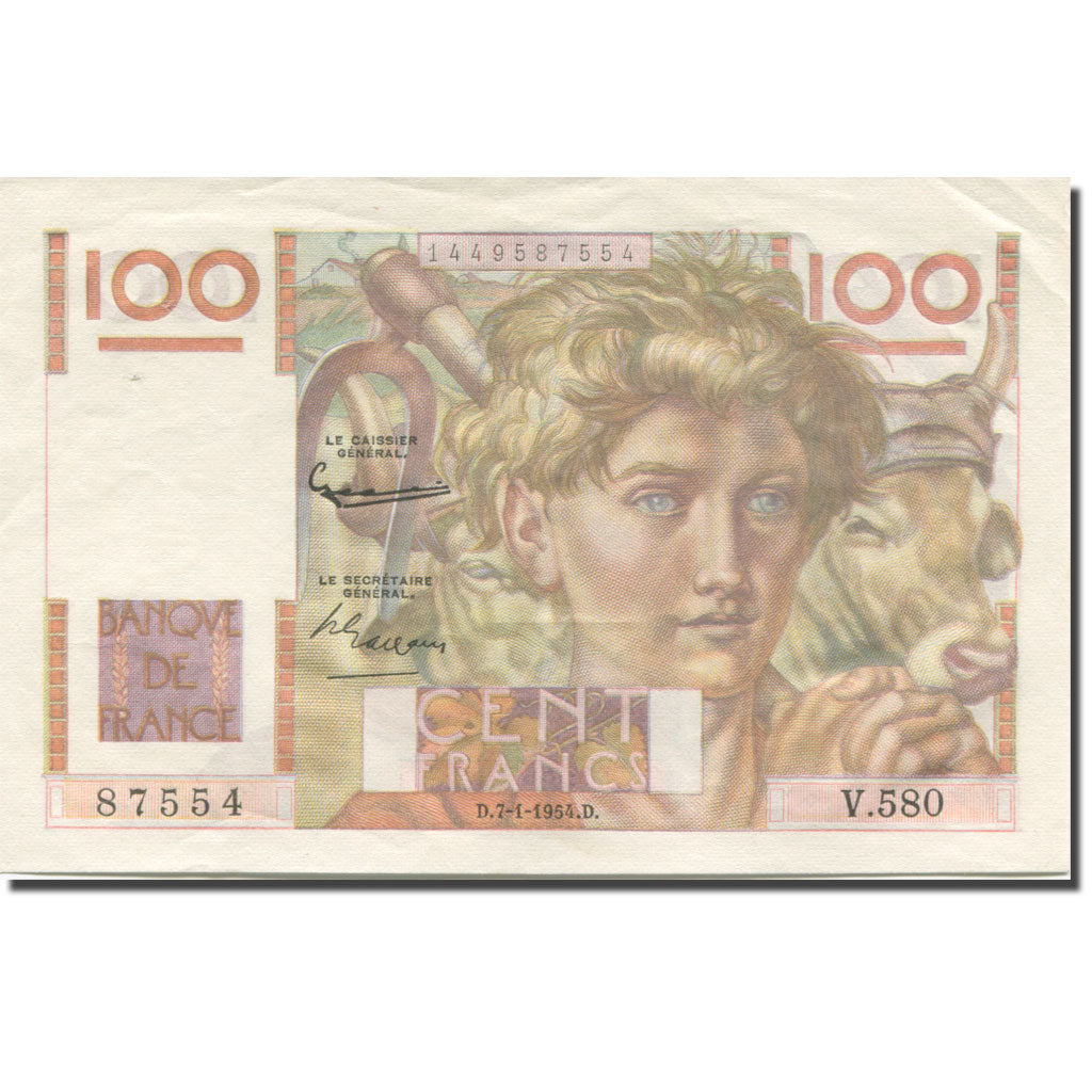 Francja, 100 Francs, Jeune Paysan, 1954, 1954-01-07, UNC(60-62), Fayette:F28.41