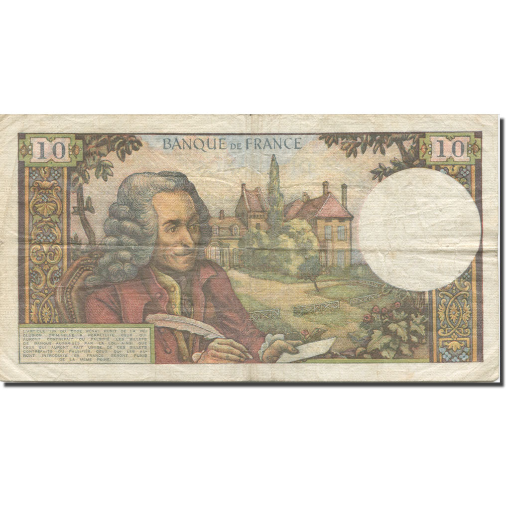 Francja, 10 Francs, Voltaire, 1963-1973, 1966-01-06, VF(20-25), Fayette:62.19