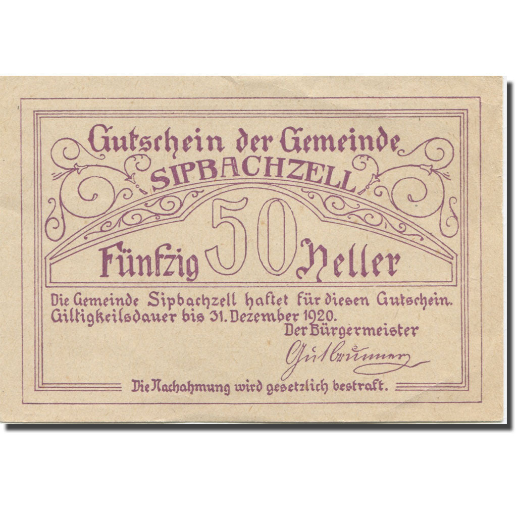 Banknote, Austria, Spibachzell, 50 Heller, Eglise, 1920 AU(55-58) Mehl:FS1000