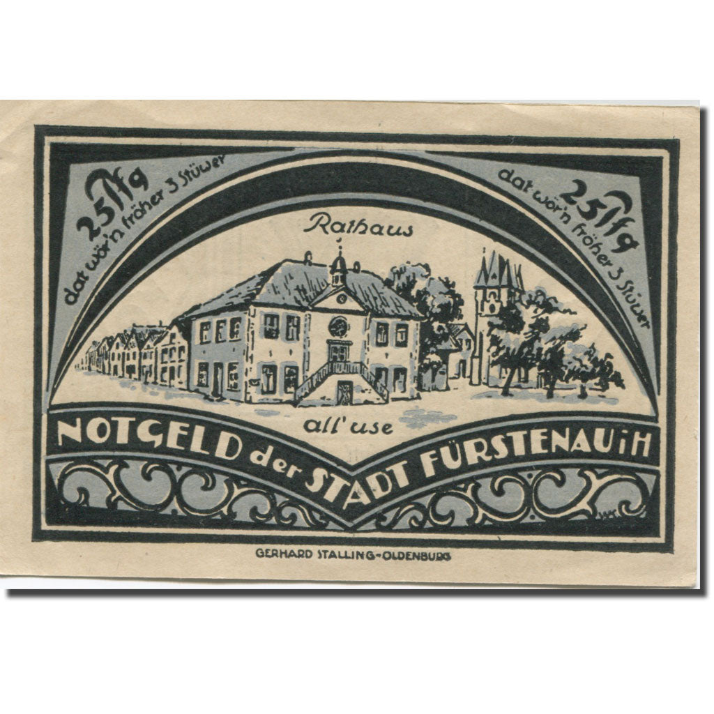 Banknote, Germany, Furstenau, 25 Pfennig, mairie, 1921 UNC(63) Mehl:400.1