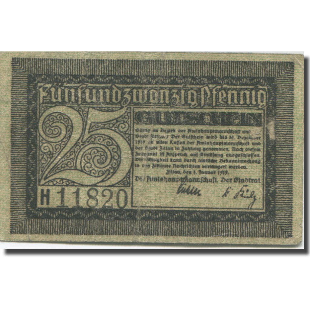 Banknot, Niemcy, Zittau, 25 Pfennig, Eglise, 1919, 1919-01-01, VF(20-25)