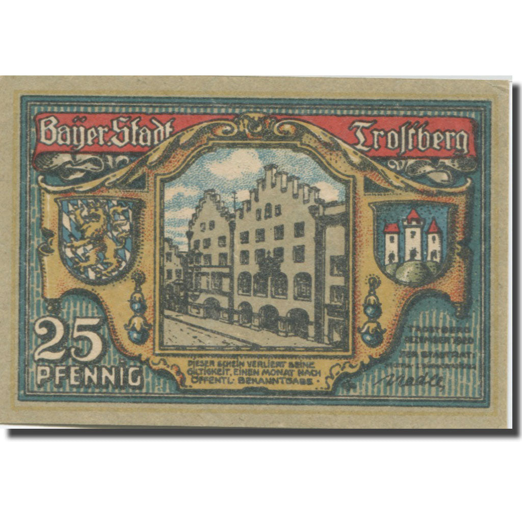 Banknote, Germany, Trostberg, 25 Pfennig, rue, 1920, UNC(63), Mehl:1348.1