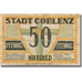Banknote, Germany, Coblenz, 50 Pfennig, Blason, 1921 EF(40-45) Mehl:233.1a