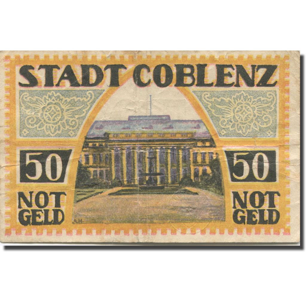 Banknote, Germany, Coblenz, 50 Pfennig, Blason, 1921 EF(40-45) Mehl:233.1a