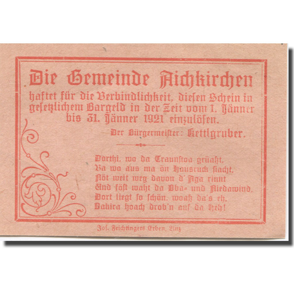 Banknote, Germany, Aichkirchen, 10 Pfennig, Eglise, 1921 UNC(63) Mehl:FS11