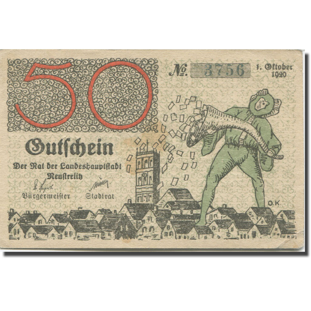 Banknote, Germany, Landesrat, 50 Pfennig, village, 1920 AU(55-58) Mehl:FS 100